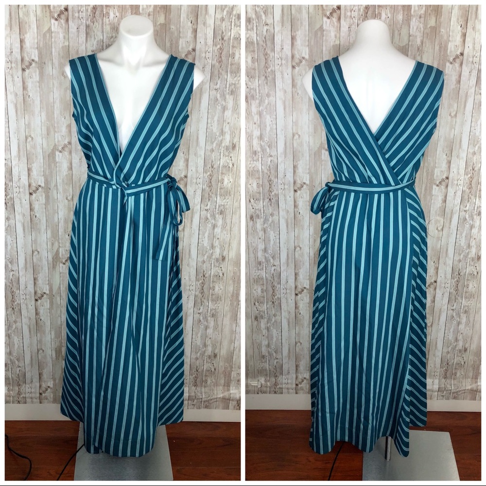 ❎SOLD Lafayette 148 Siri Wrap Dress Striped Blue Pacific Sleeveless Long Dress 2 - Picture 1 of 14